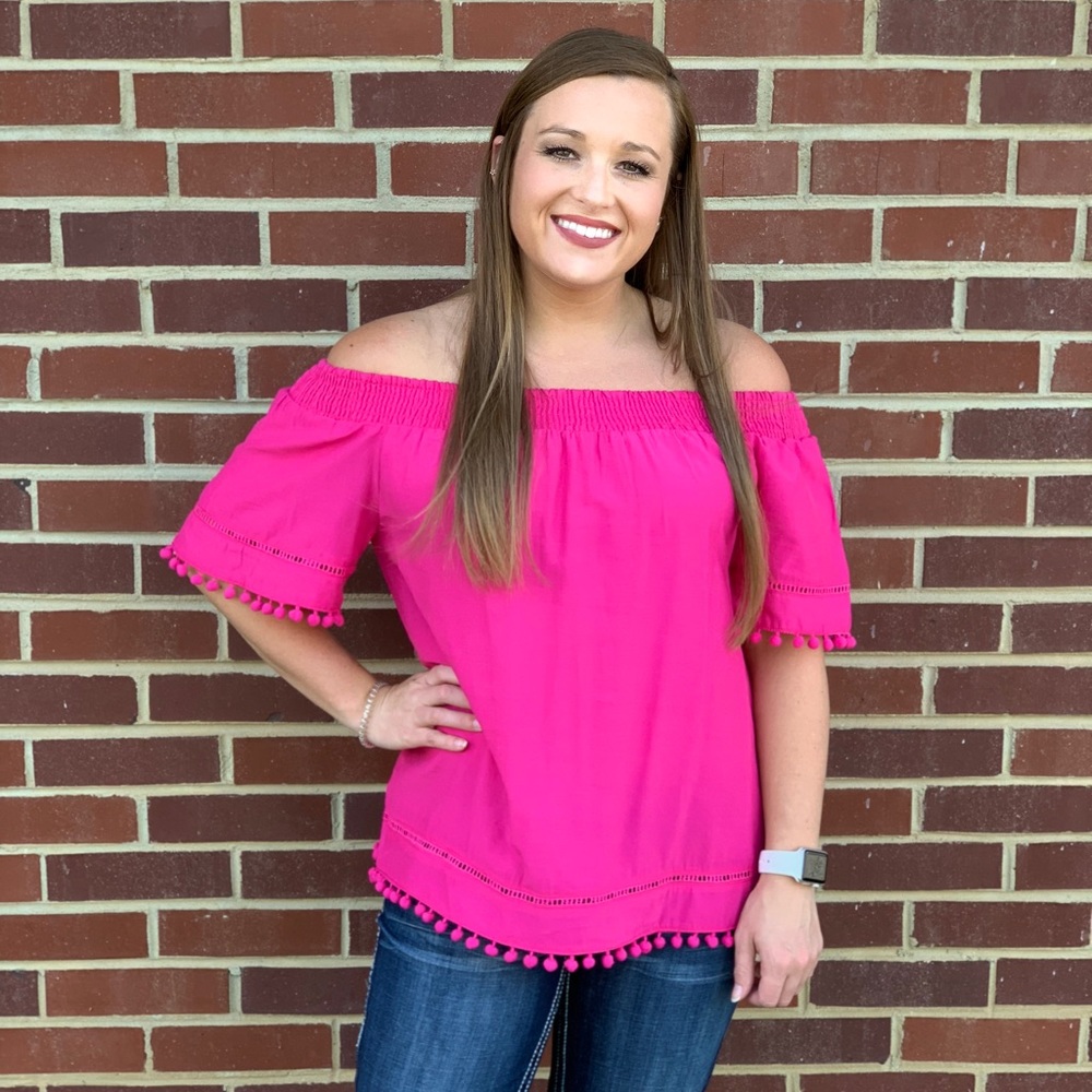 Ladies Boutique Pink Pom Pom Top